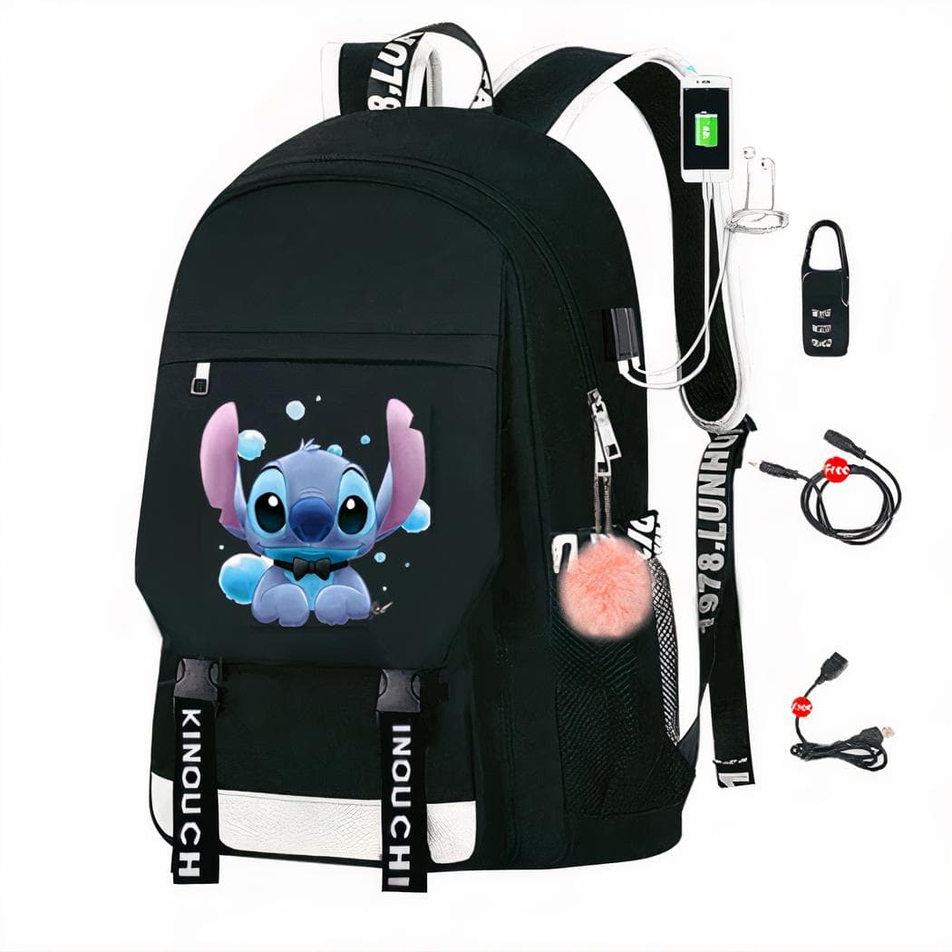 Sac à dos Stitch avec chargeur USB - blanc