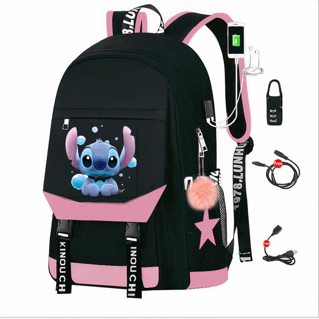 Sac à dos Stitch avec chargeur USB - rose