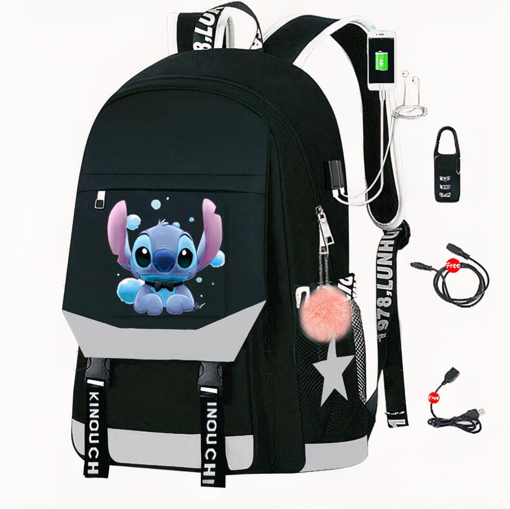Sac à dos Stitch avec chargeur USB - gris