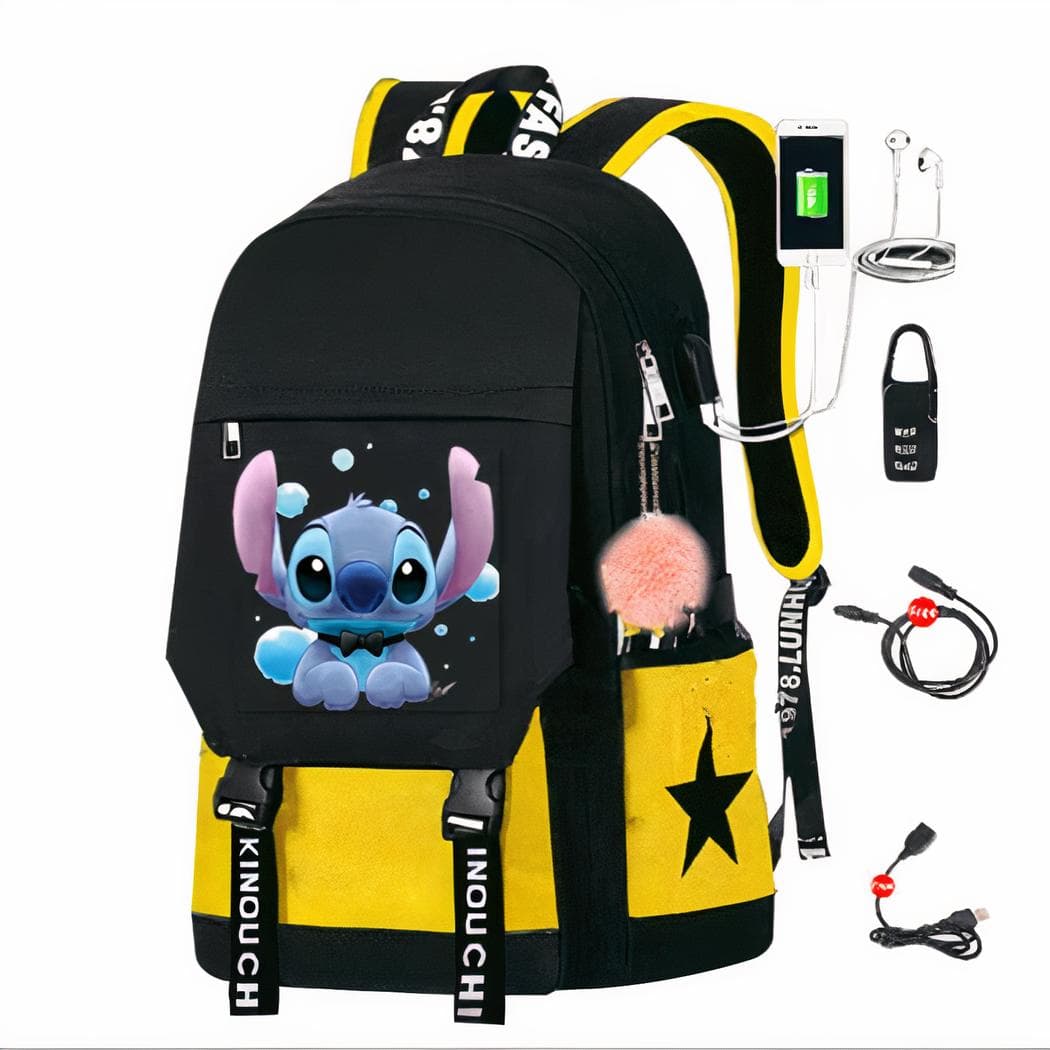 Sac à dos Stitch avec chargeur USB - jaune