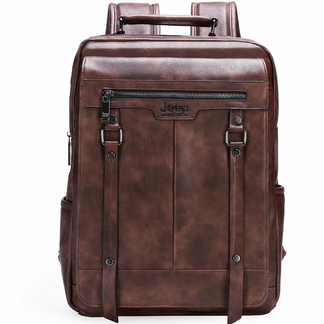 Sac ordinateur grande capacité en similicuir - marron