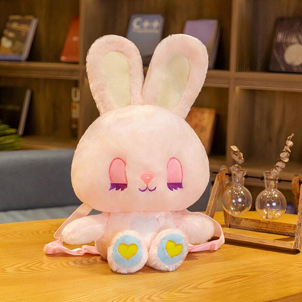 Sac à dos lapin en peluche pour enfant - rose