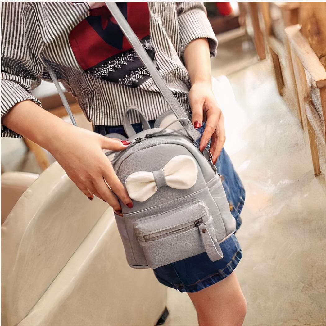 Mini sac à dos avec nœud pour fille - gris
