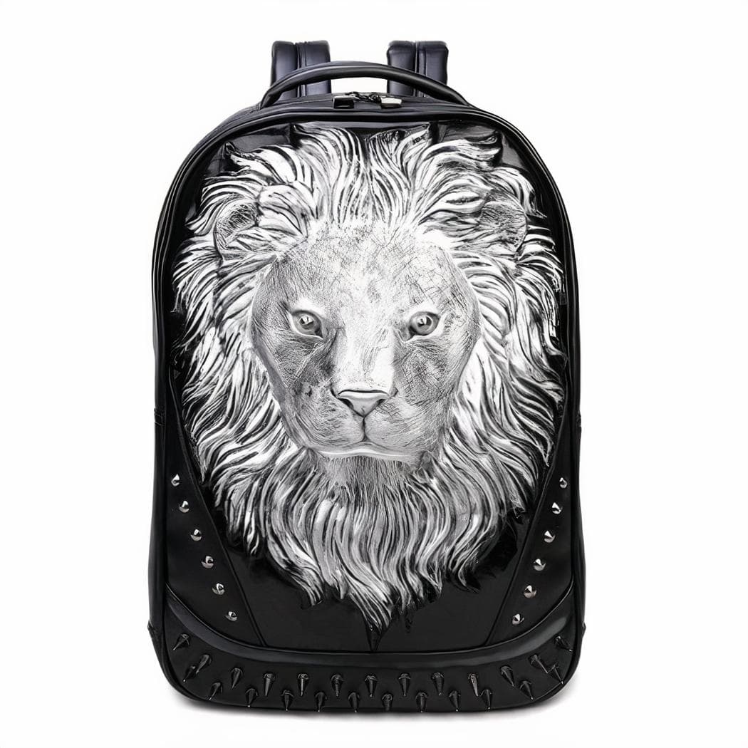 Sac à dos tête de lion en relief 3D - argente