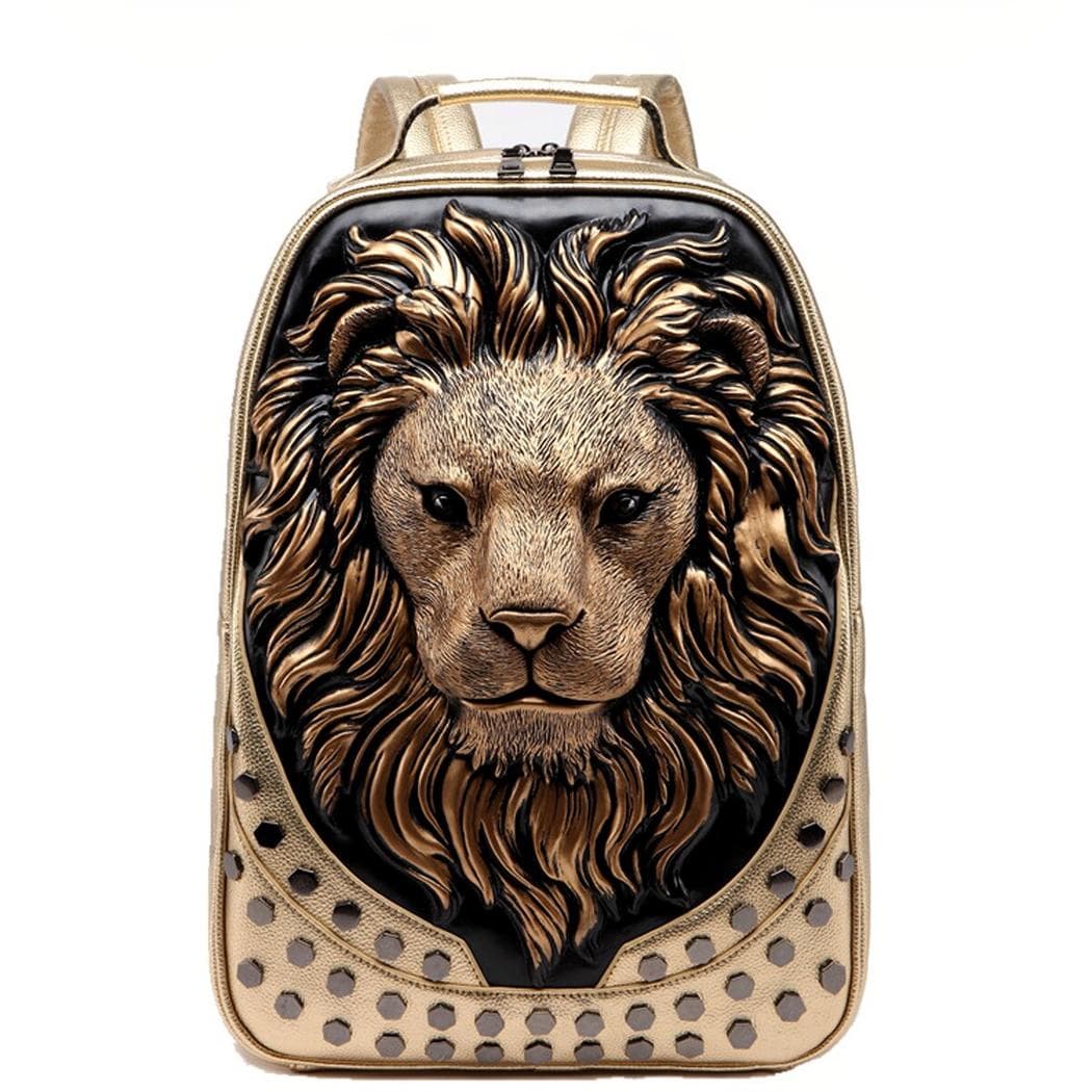 Sac à dos tête de lion en relief 3D - dore