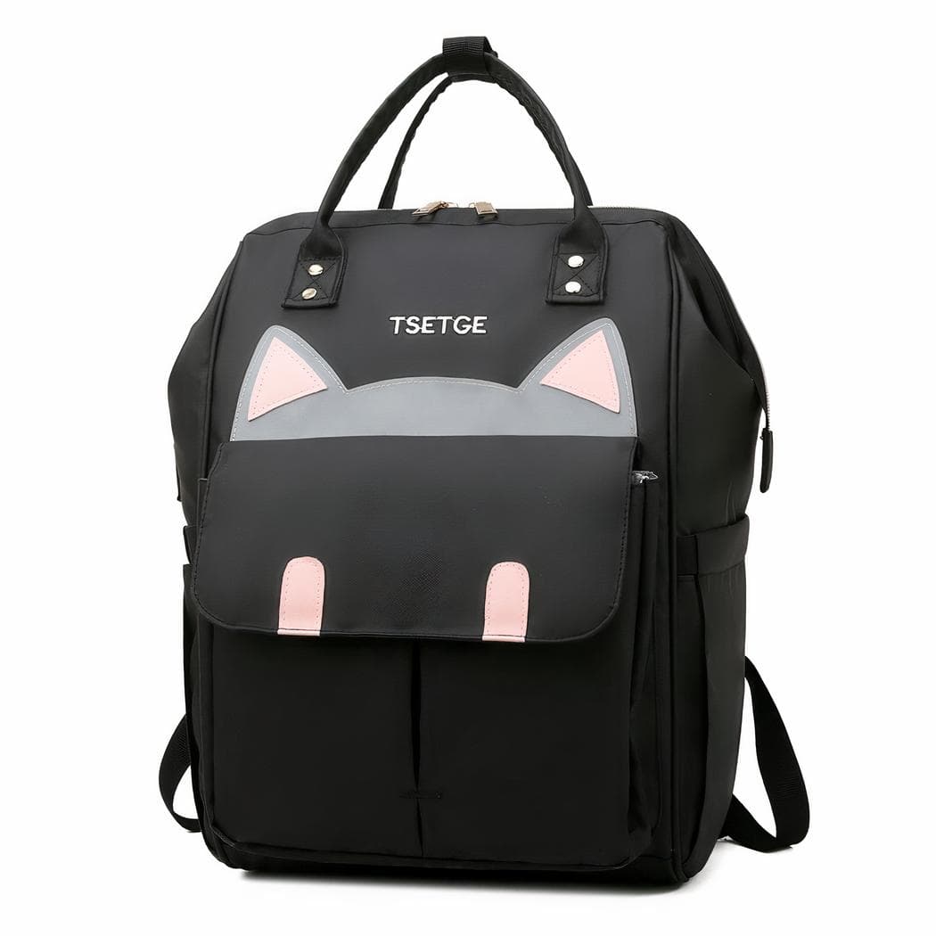 Sac à langer élégant avec motif chat - noir