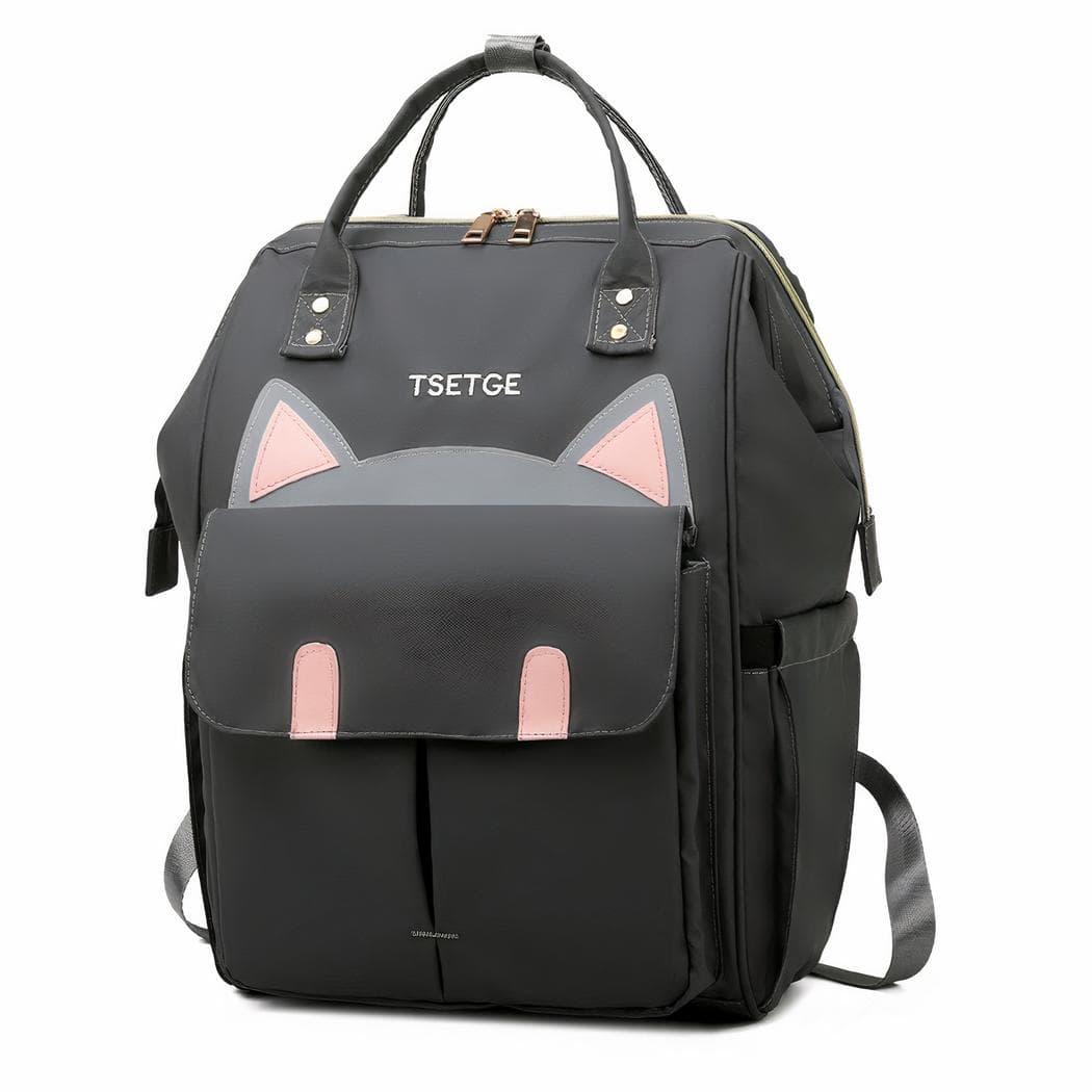 Sac à langer élégant avec motif chat - gris