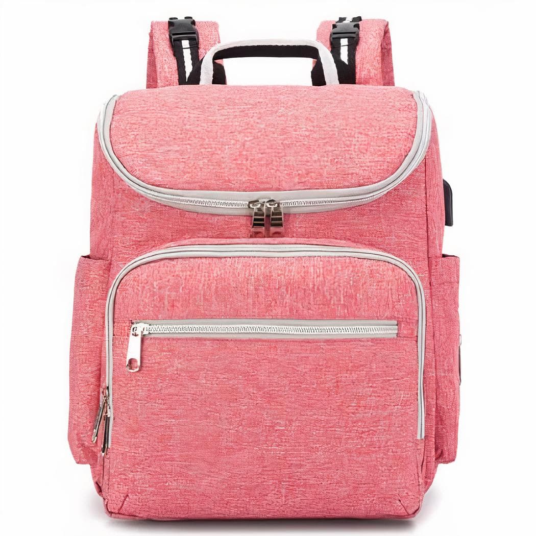Sac à langer multifonction avec port USB - rose