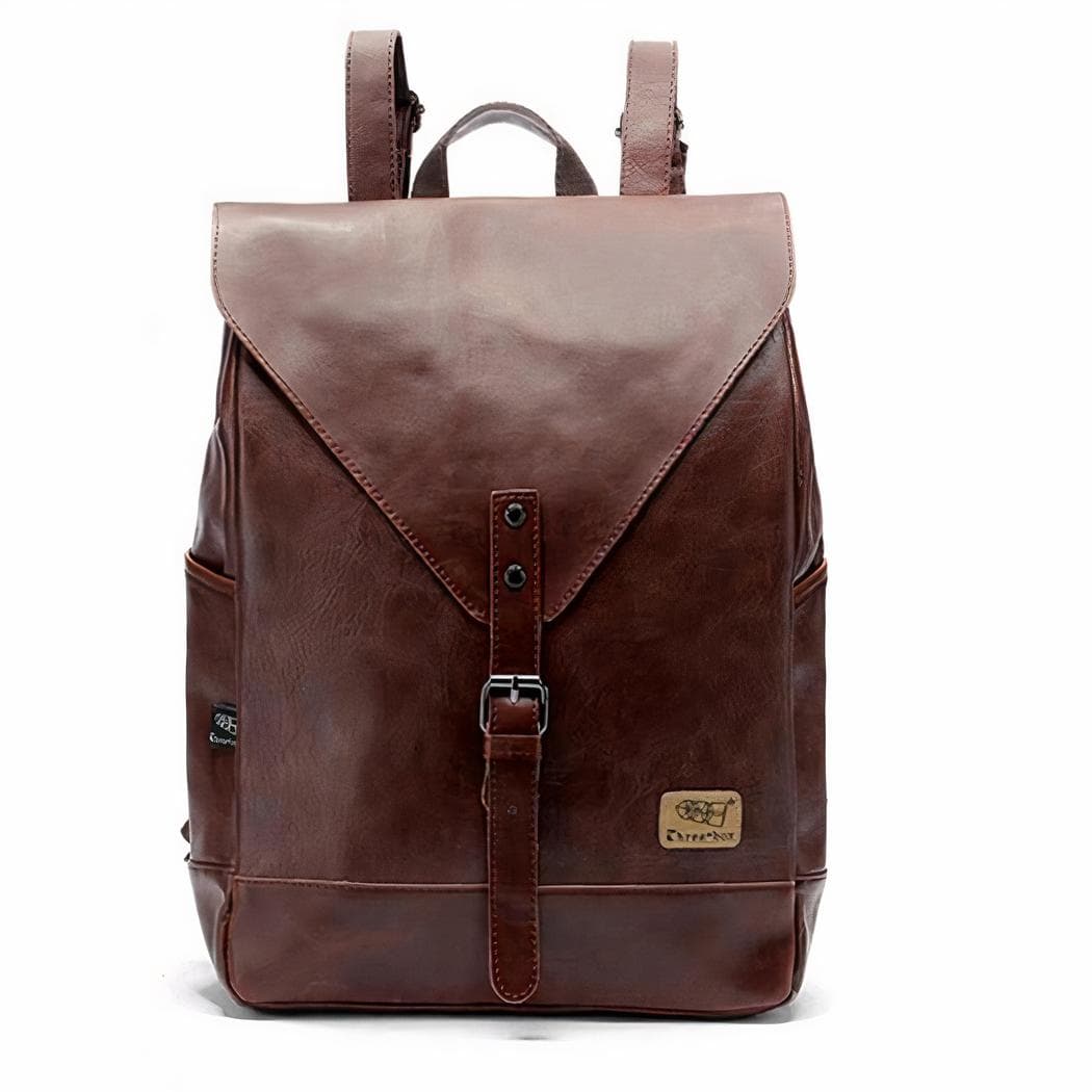 Sac à dos ordinateur en cuir végan élégant pour femme - marron