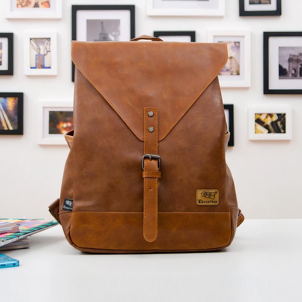 Sac à dos ordinateur en cuir végan élégant pour femme - orange