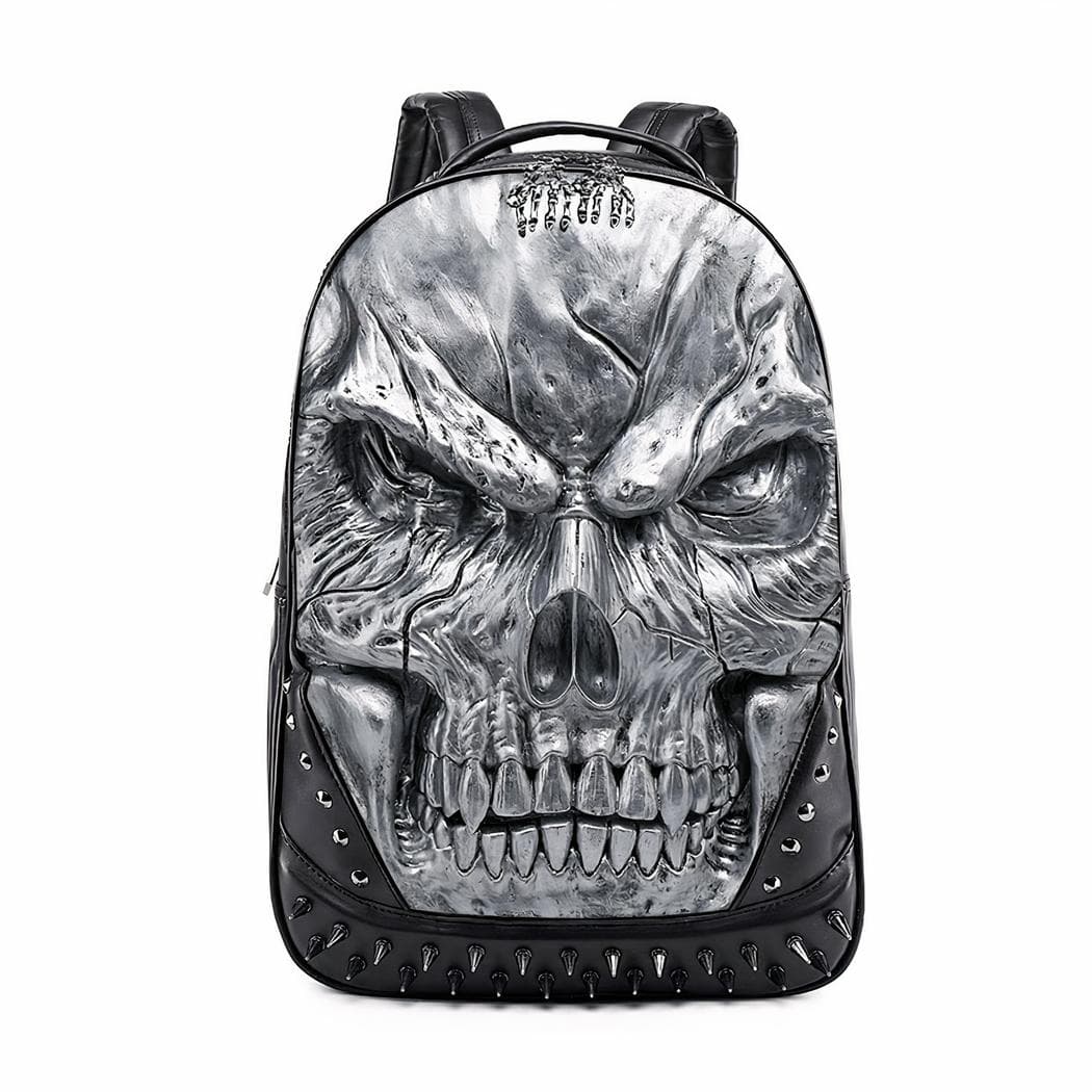 Sac à dos en imitation cuir épais motif crâne - argente