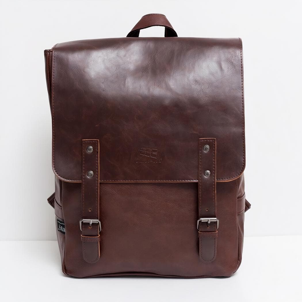 Sac à dos compact vintage en similicuir - marron