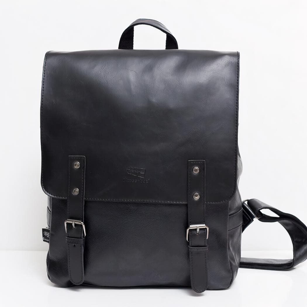Sac à dos compact vintage en similicuir - noir