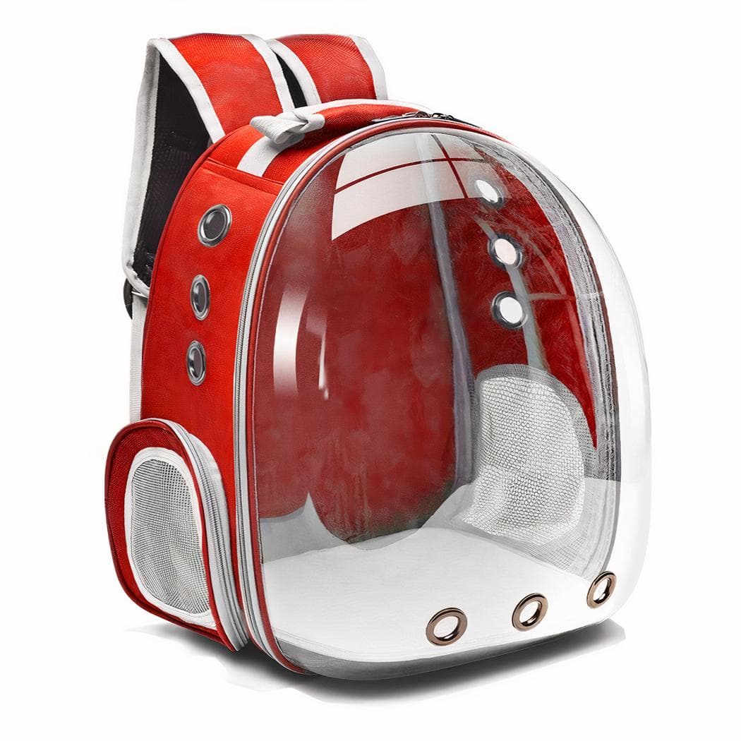 Sac à dos transparent pour petit animal de compagnie - rouge