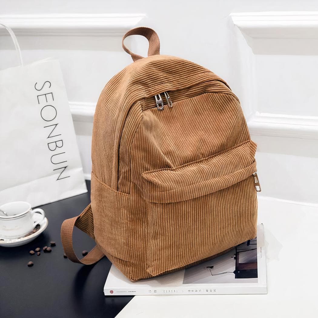 Sac à dos femme en velours côtelé - marron