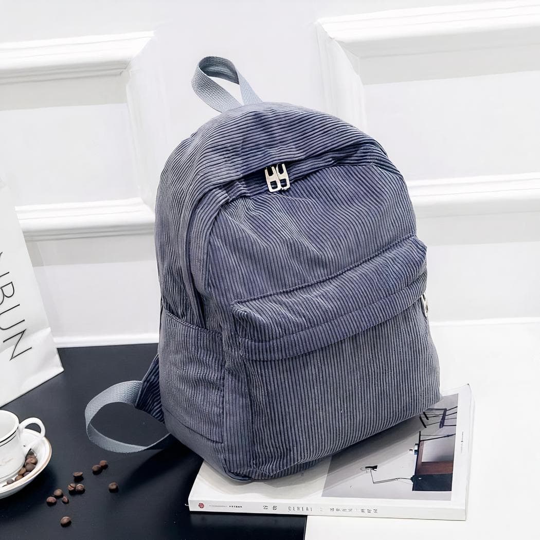 Sac à dos femme en velours côtelé - gris