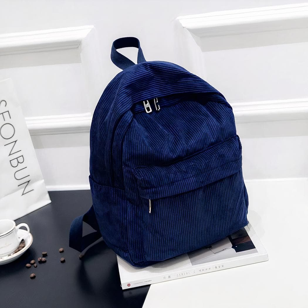 Sac à dos femme en velours côtelé - bleu