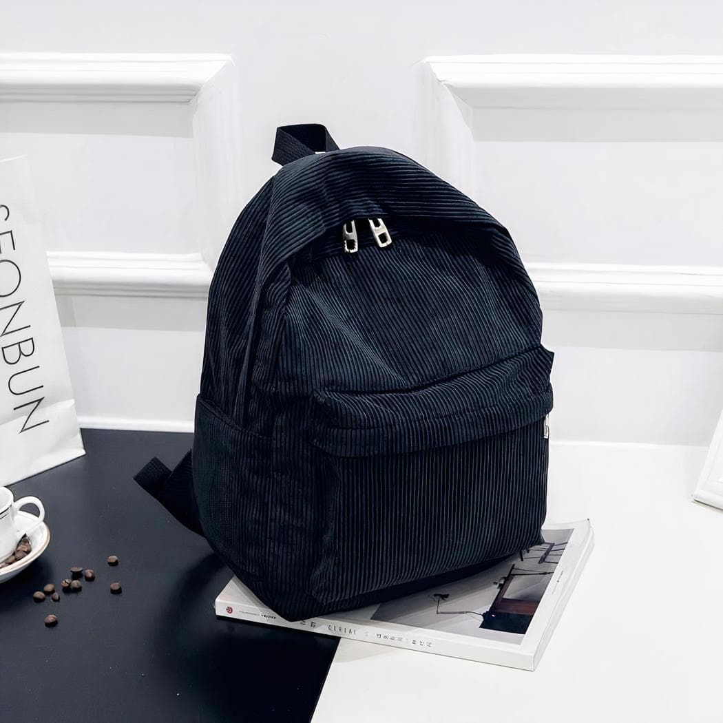 Sac à dos femme en velours côtelé - noir