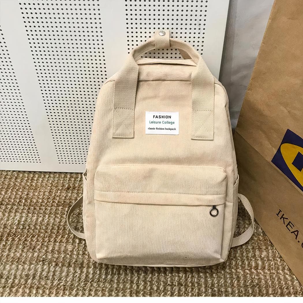 Sac à dos ordinateur femme en velours côtelé - beige
