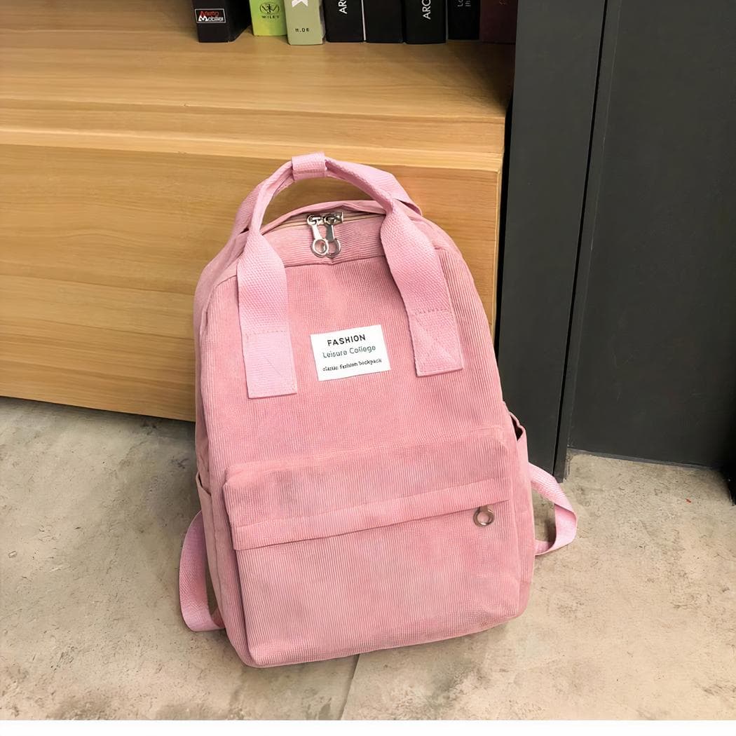 Sac à dos ordinateur femme en velours côtelé - rose