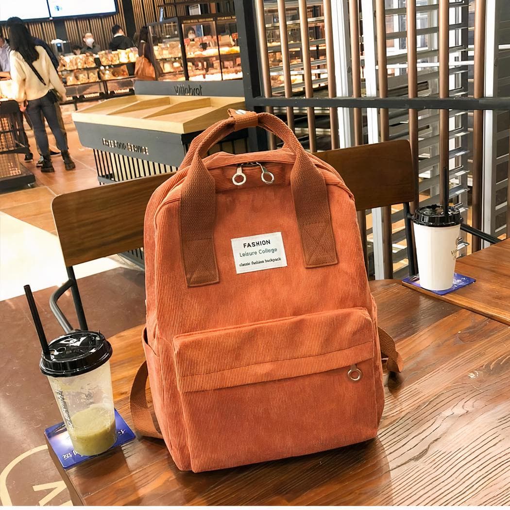 Sac à dos ordinateur femme en velours côtelé - orange