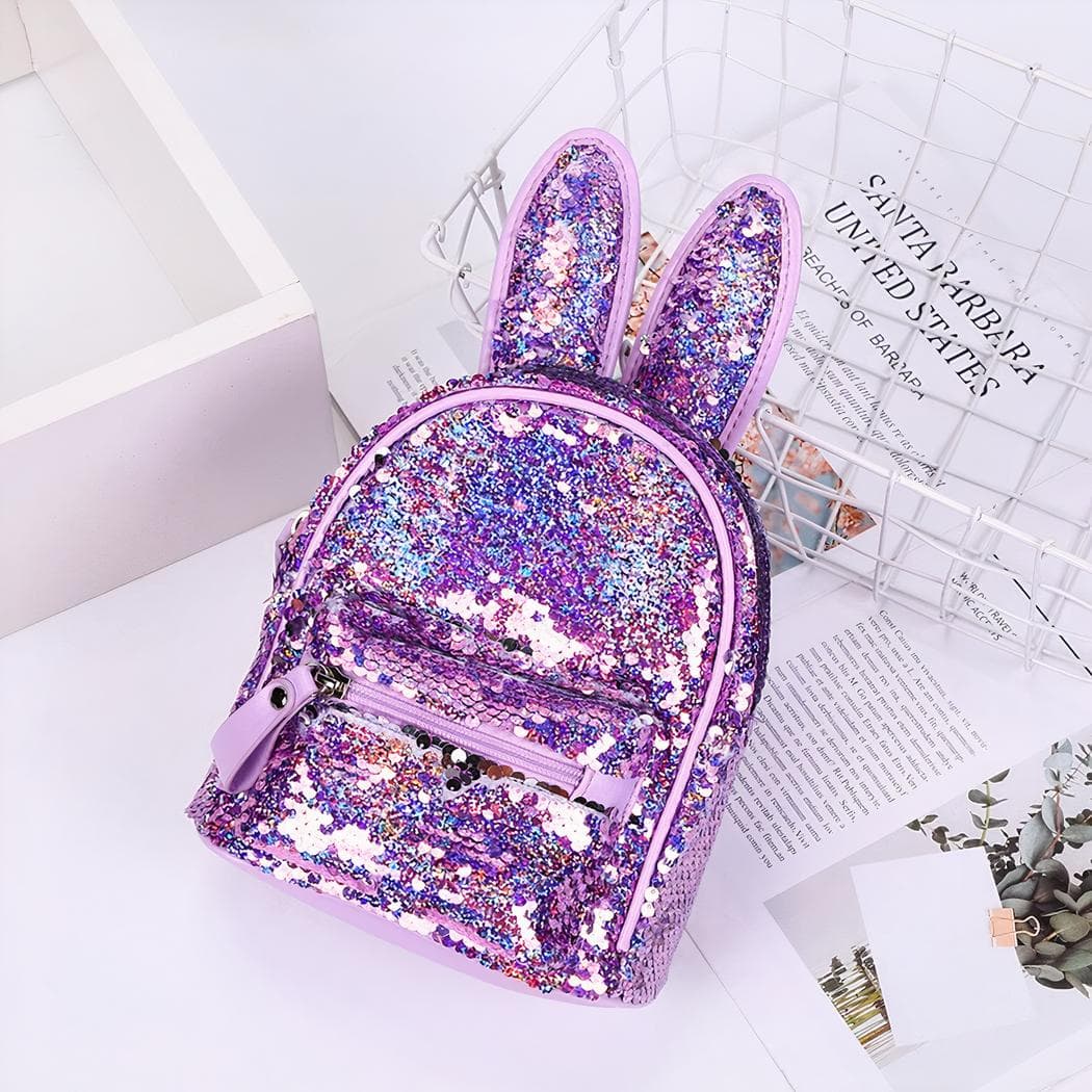 Sac à dos à paillettes avec oreilles de lapin - violet