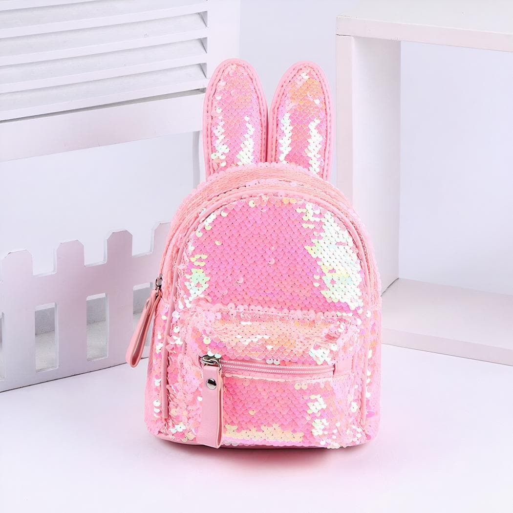 Sac à dos à paillettes avec oreilles de lapin - rose