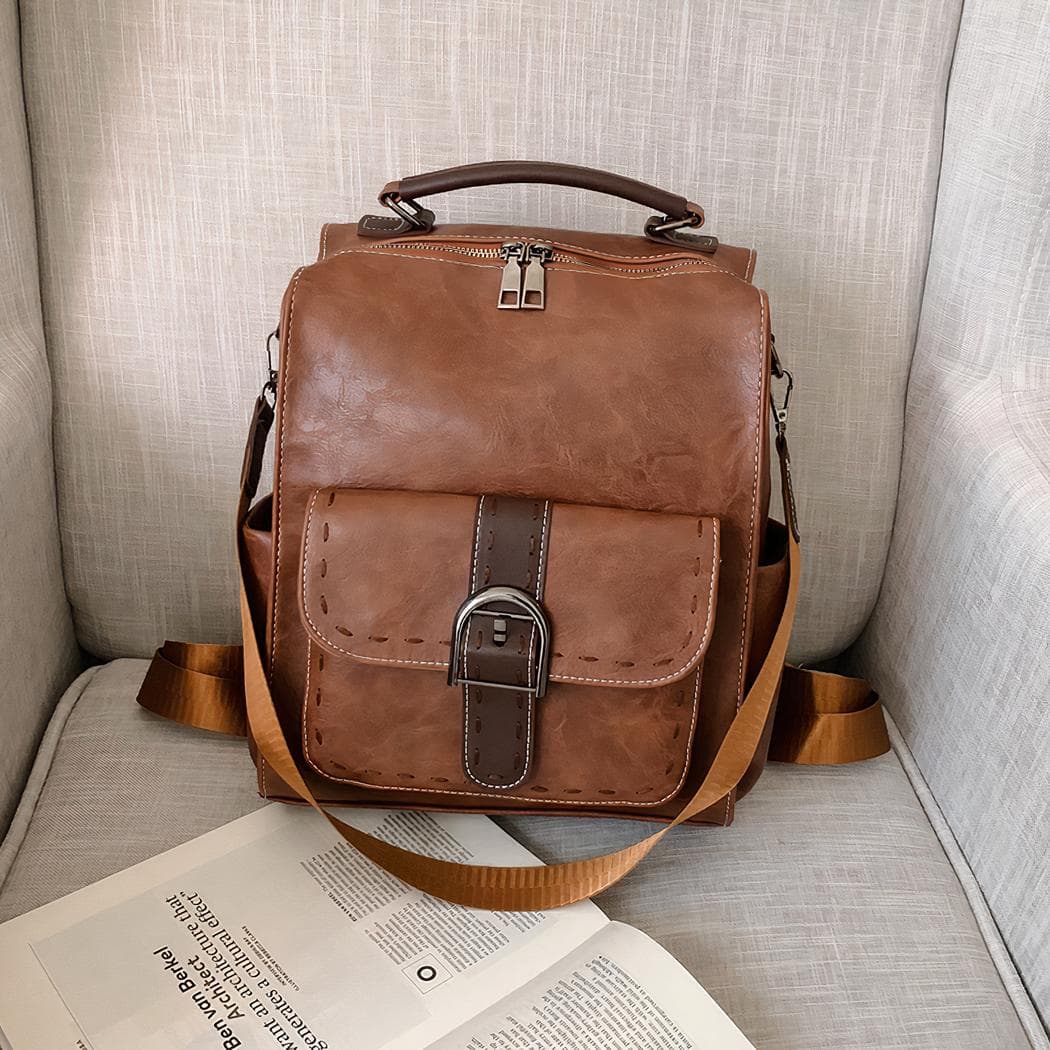 Petit sac à dos vintage en simili cuir - beige