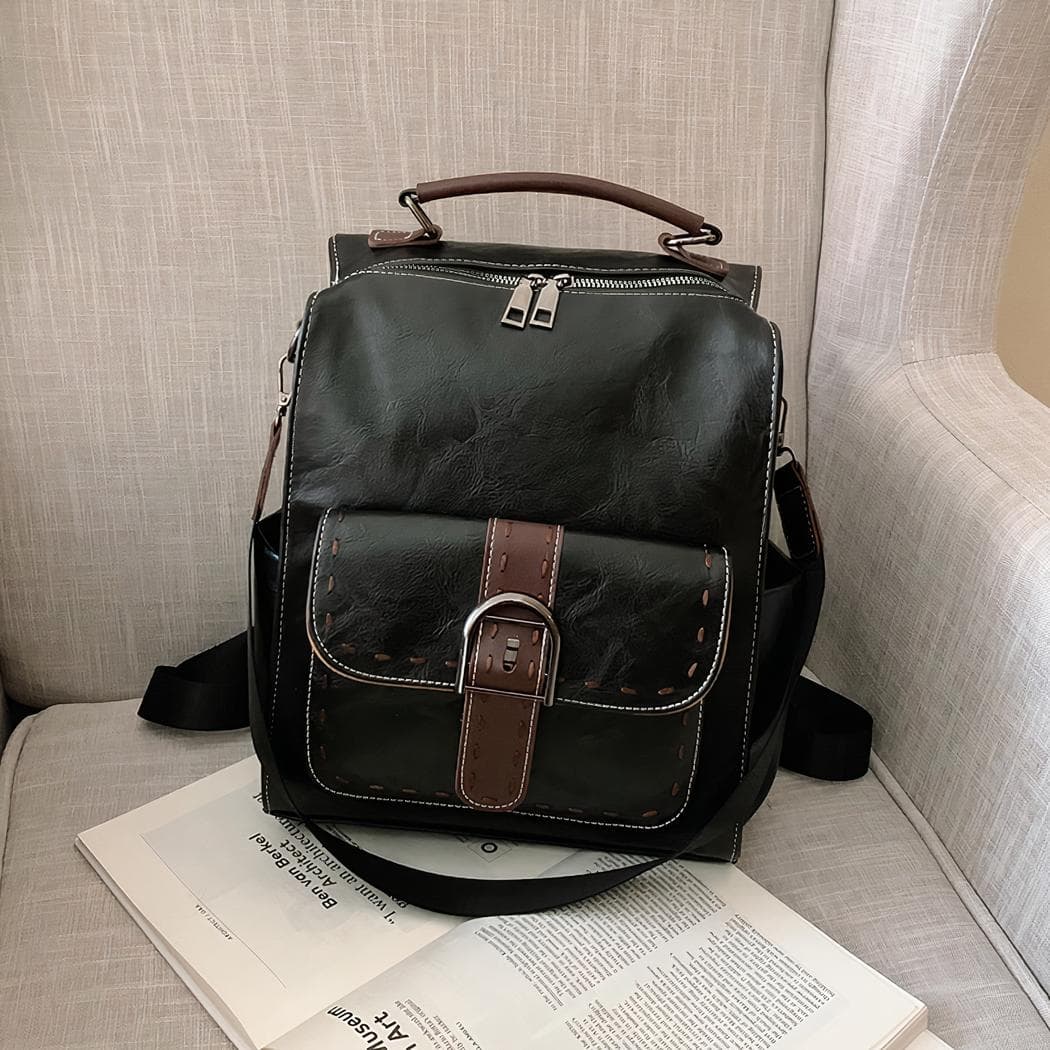 Petit sac à dos vintage en simili cuir - noir