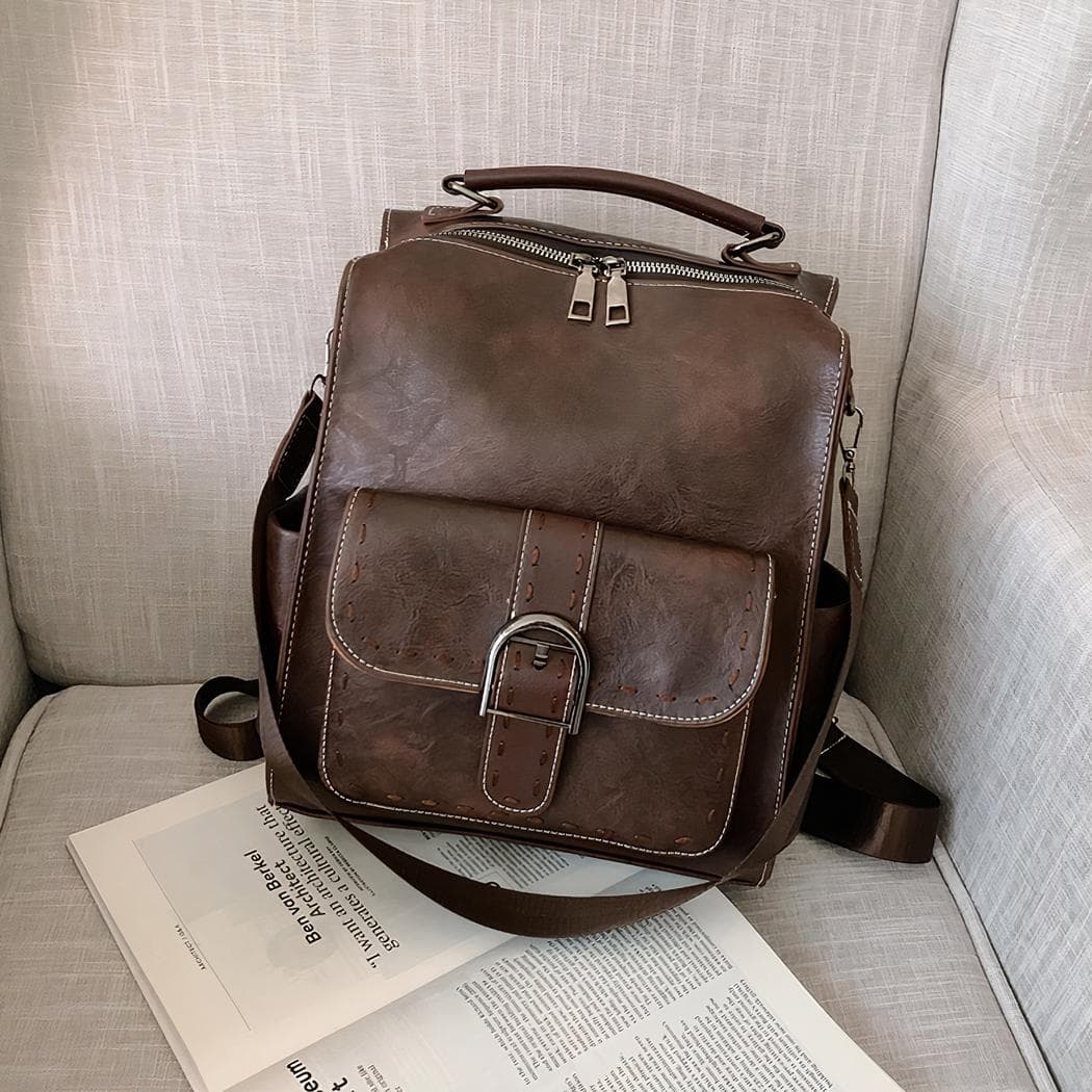 Petit sac à dos vintage en simili cuir - marron