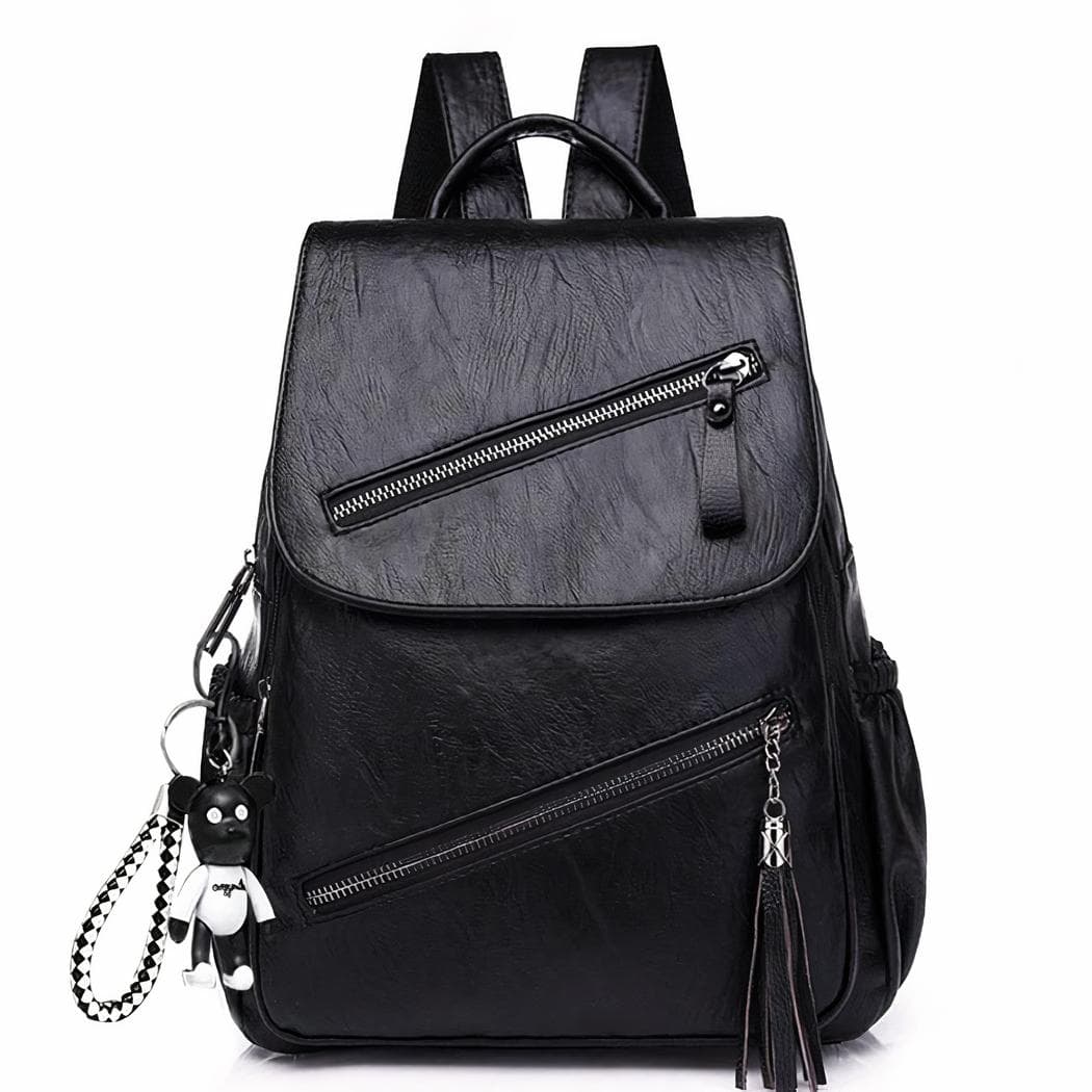Sac à dos vintage en cuir synthétique - noir