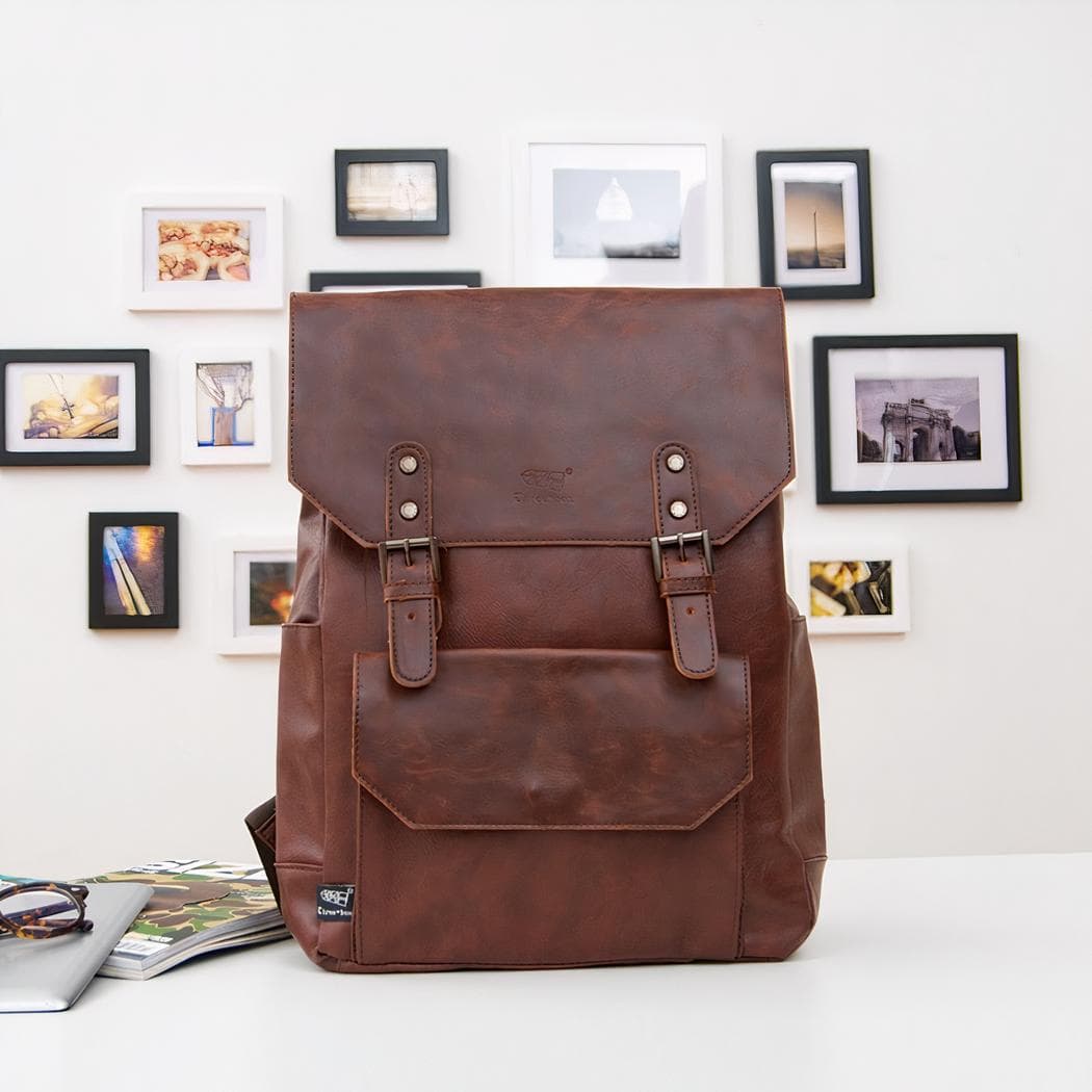 Sac à dos tendance vintage en cuir synthétique - marron