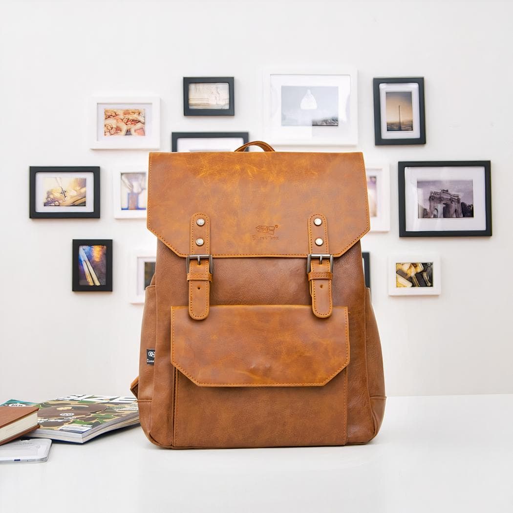 Sac à dos tendance vintage en cuir synthétique - beige