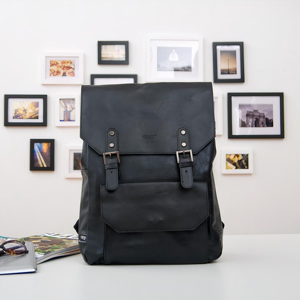 Sac à dos tendance vintage en cuir synthétique - noir