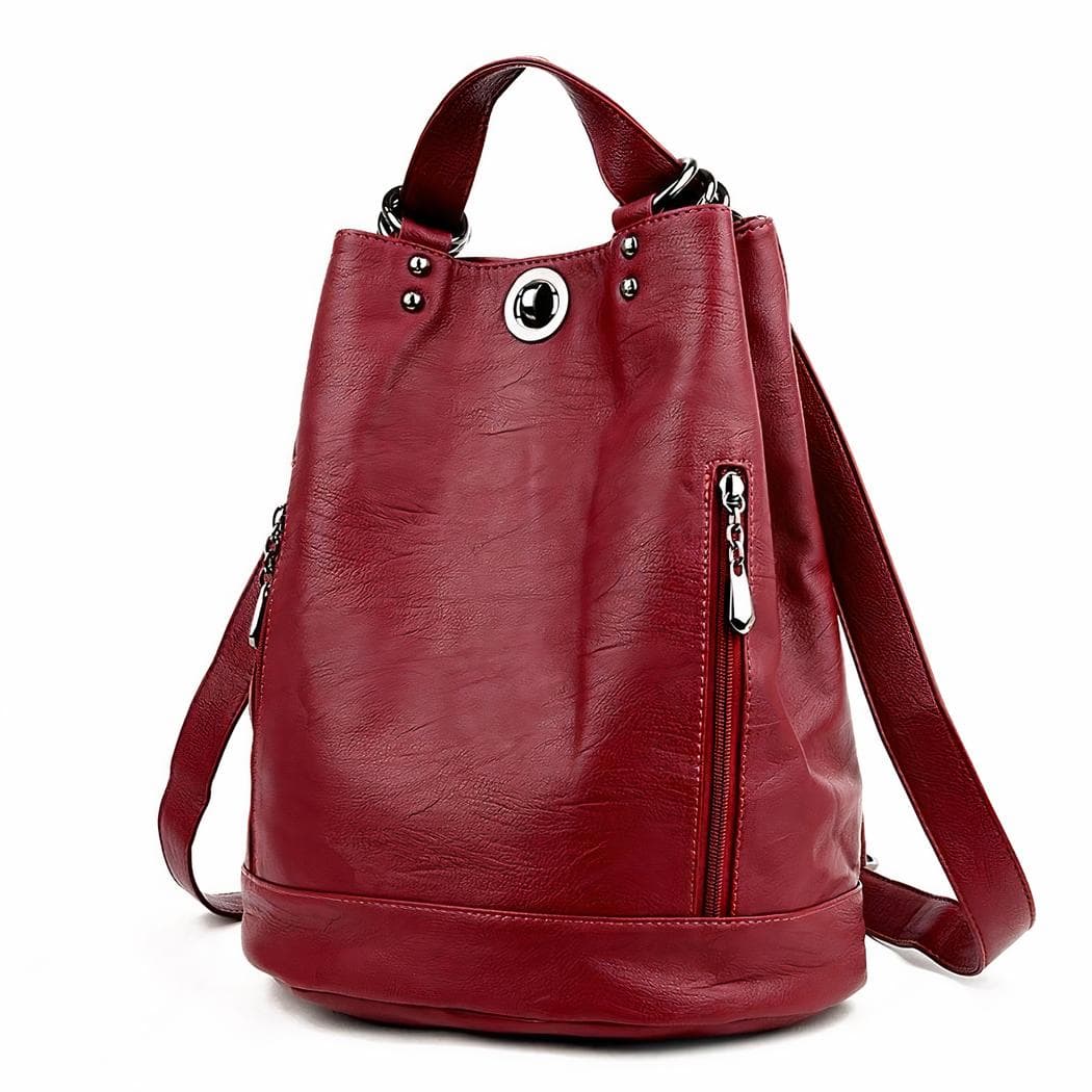 Sac à dos similicuir femme style épuré - rouge
