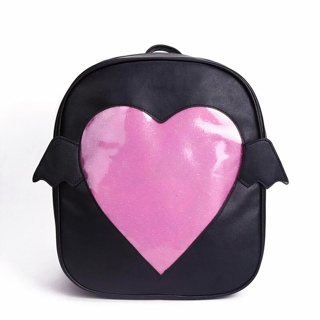 Sac à dos fille en similicuir avec motif de cœur - noir