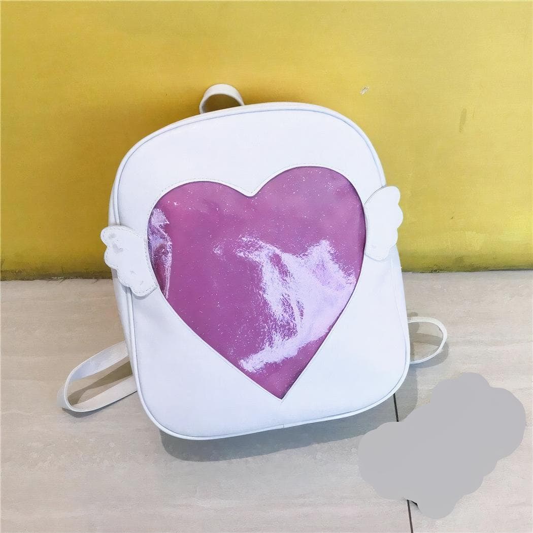 Sac à dos fille en similicuir avec motif de cœur - blanc