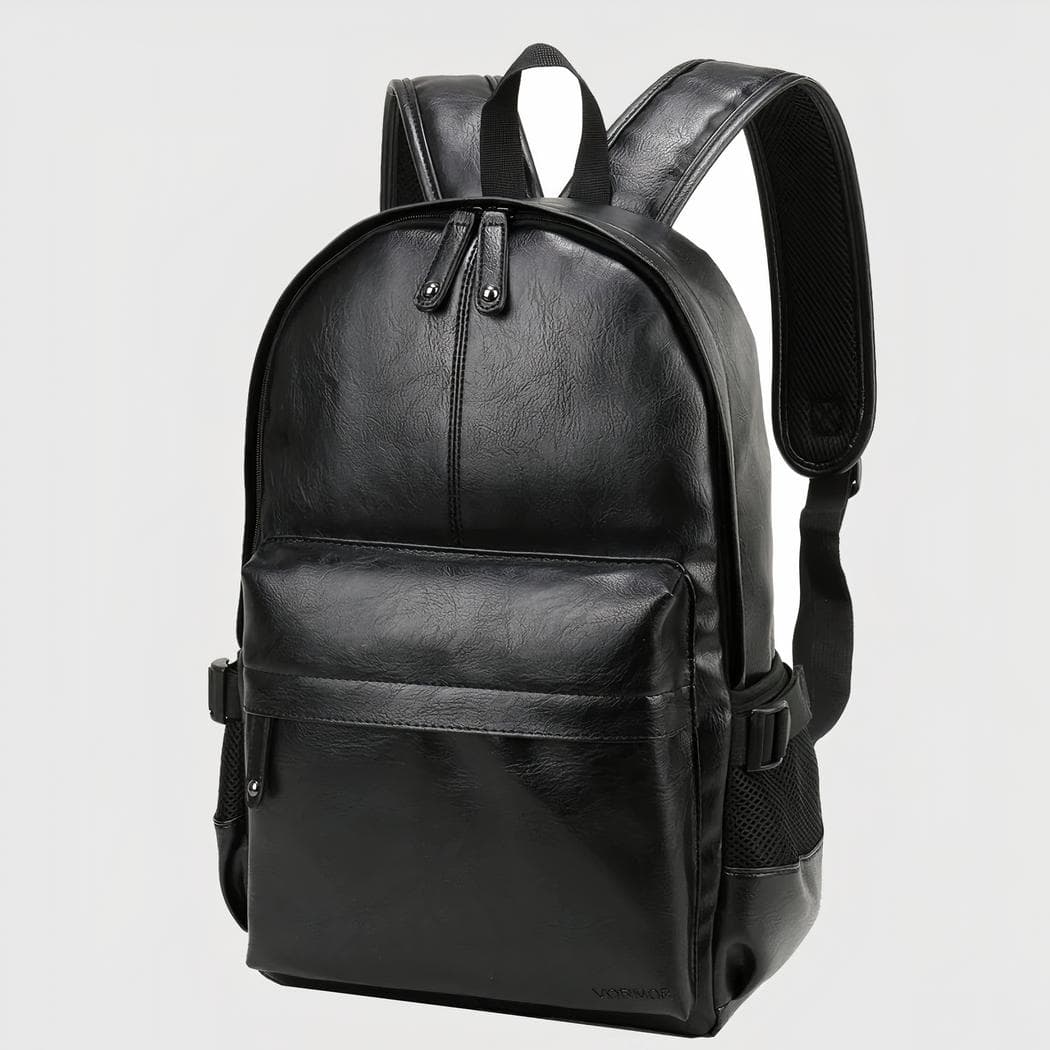 Sac à dos en similicuir décontracté pour homme - noir