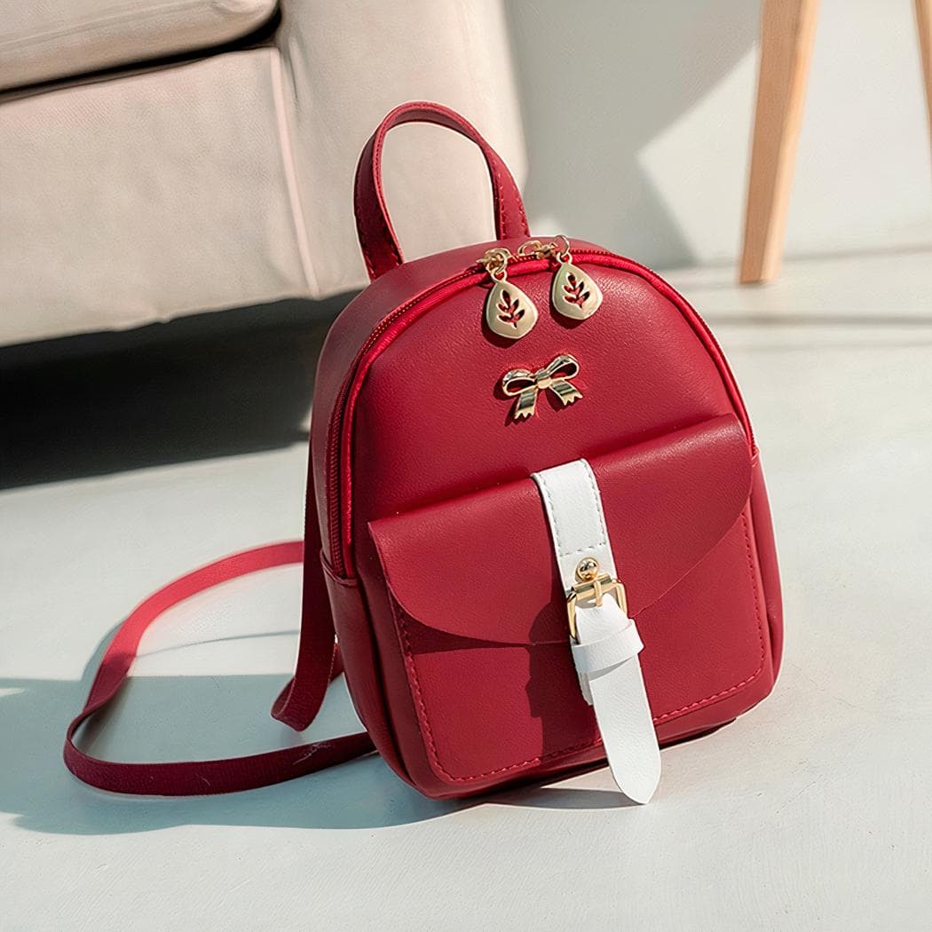 Mini sac à dos en similicuir bijoux dorés - rouge