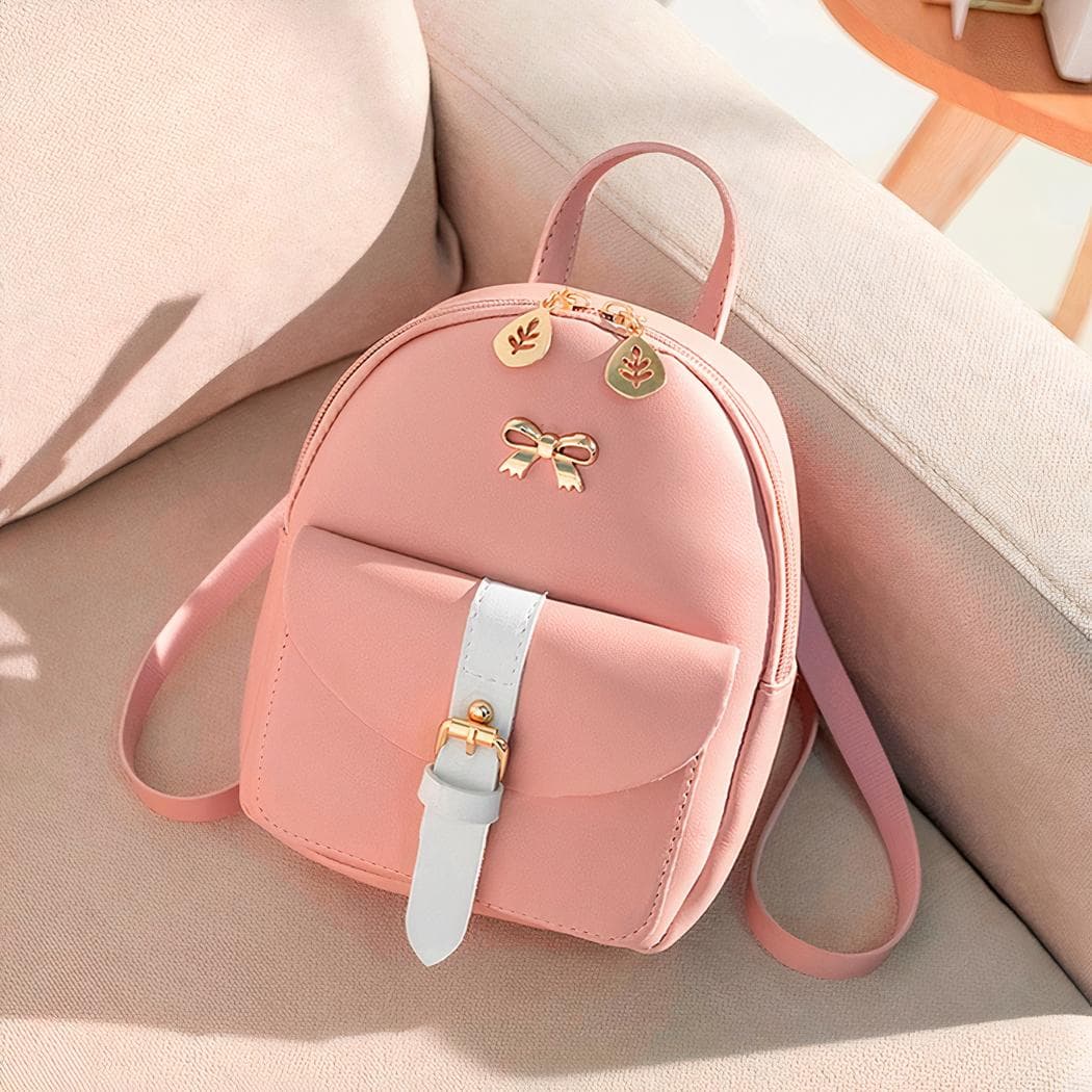 Mini sac à dos en similicuir bijoux dorés - rose