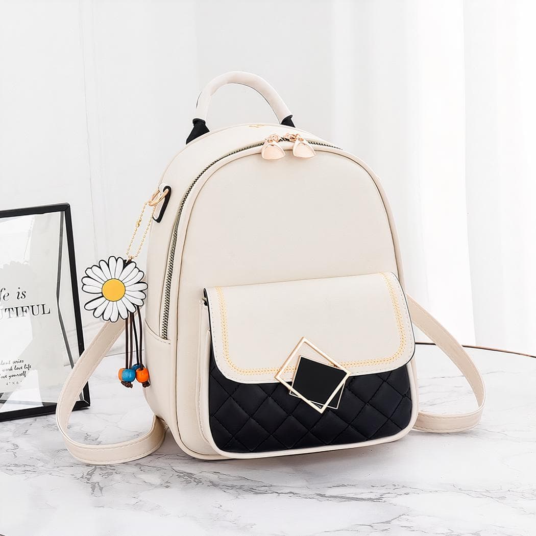 Sac à dos en similicuir bijou pâquerette - beige