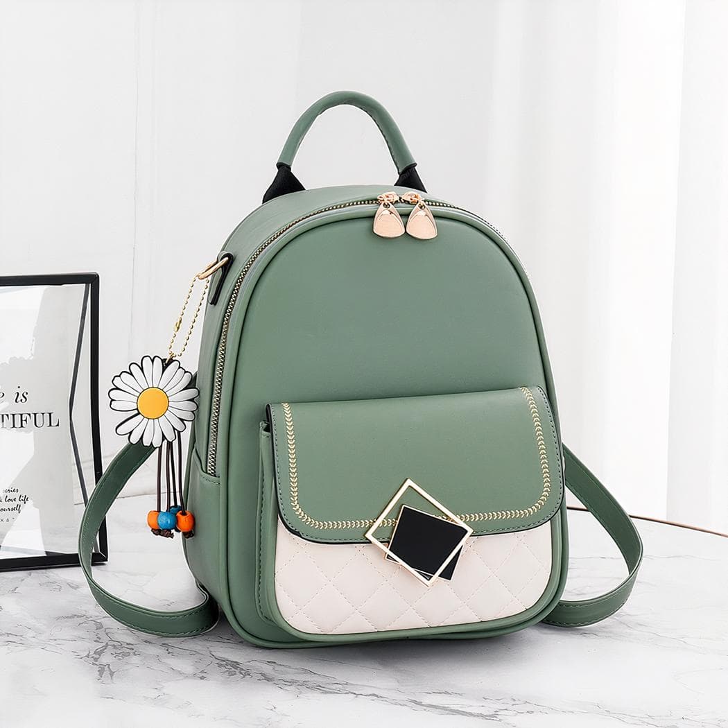 Sac à dos en similicuir bijou pâquerette - vert