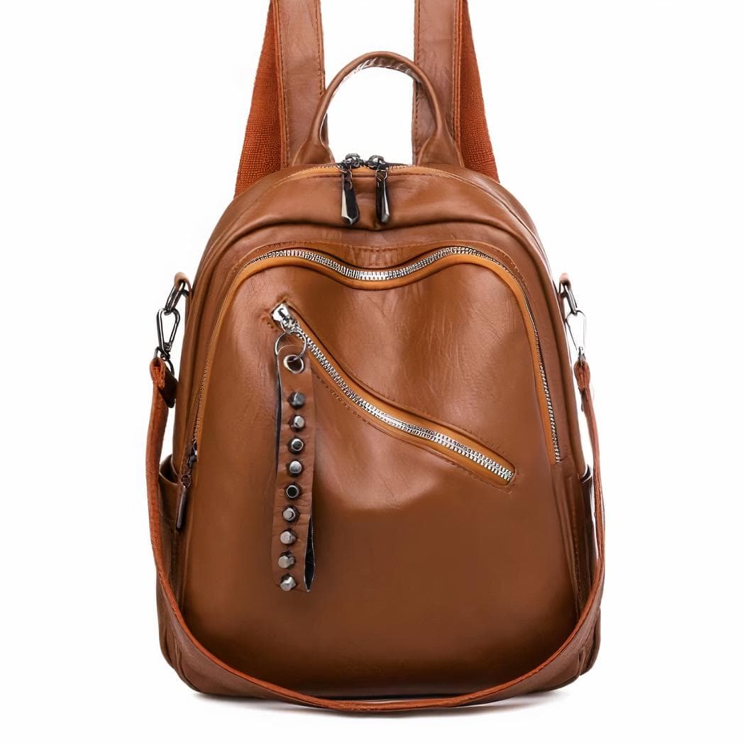 Sac à dos similicuir femme couleur unie - marron