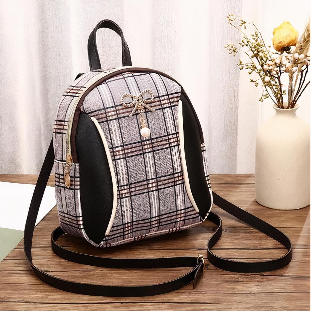 Mini sac à dos femme à carreaux - noir