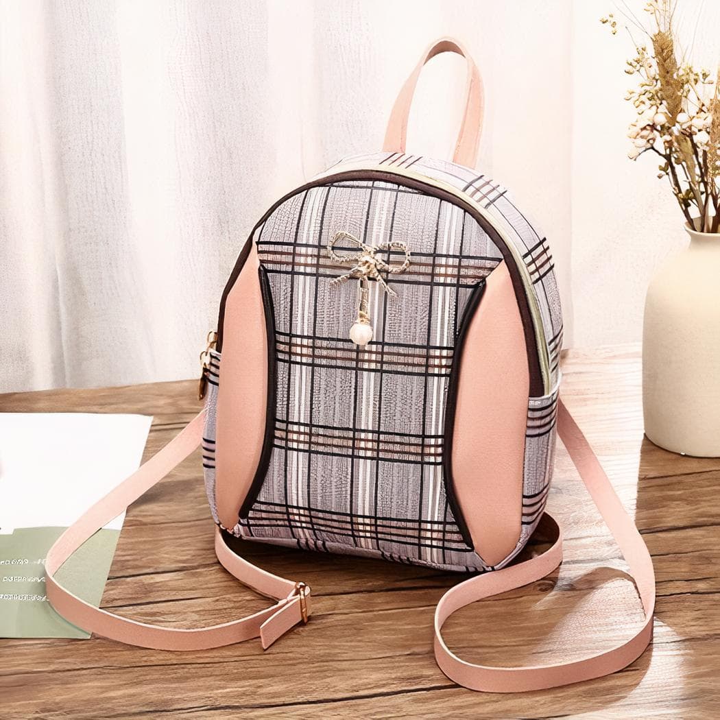 Mini sac à dos femme à carreaux - rose