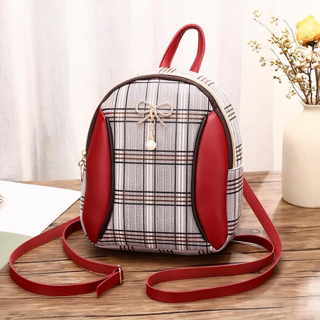 Mini sac à dos femme à carreaux - rouge