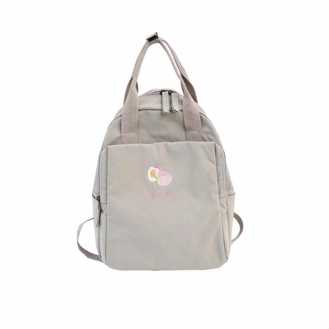 Sac à dos femme brodé en nylon - gris