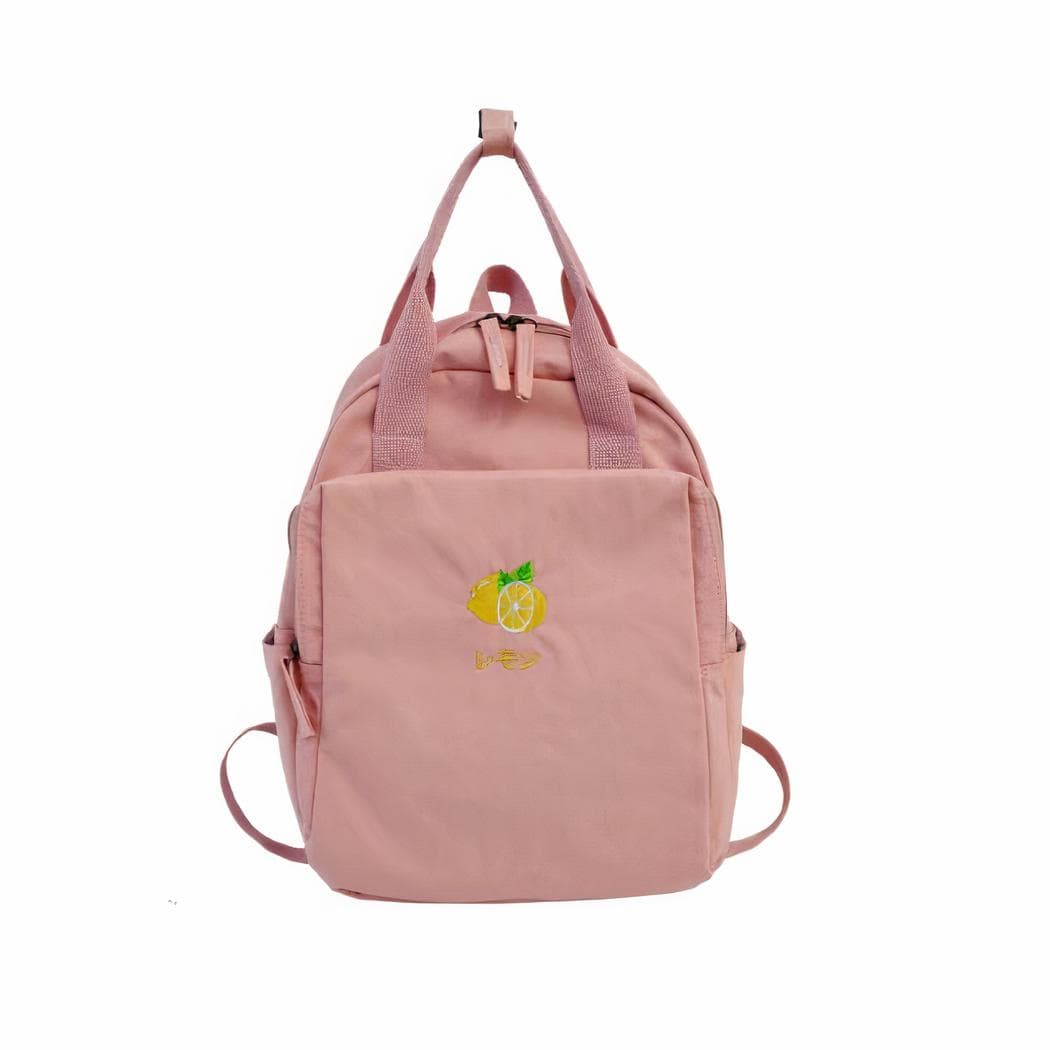 Sac à dos femme brodé en nylon - rose