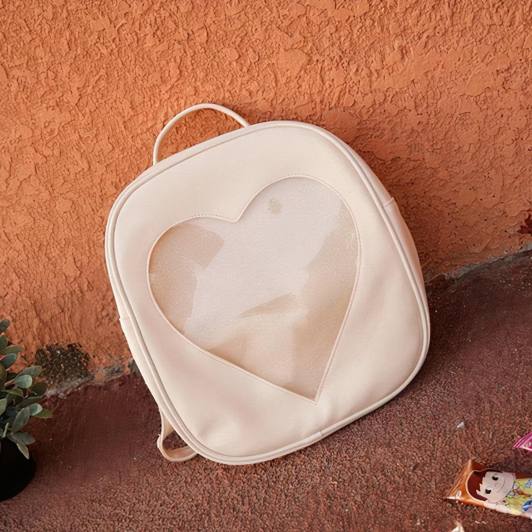 Sac à dos enfant motif cœur transparent - beige