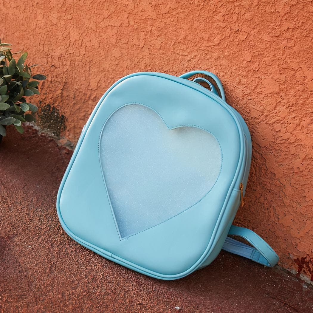 Sac à dos enfant motif cœur transparent - bleu